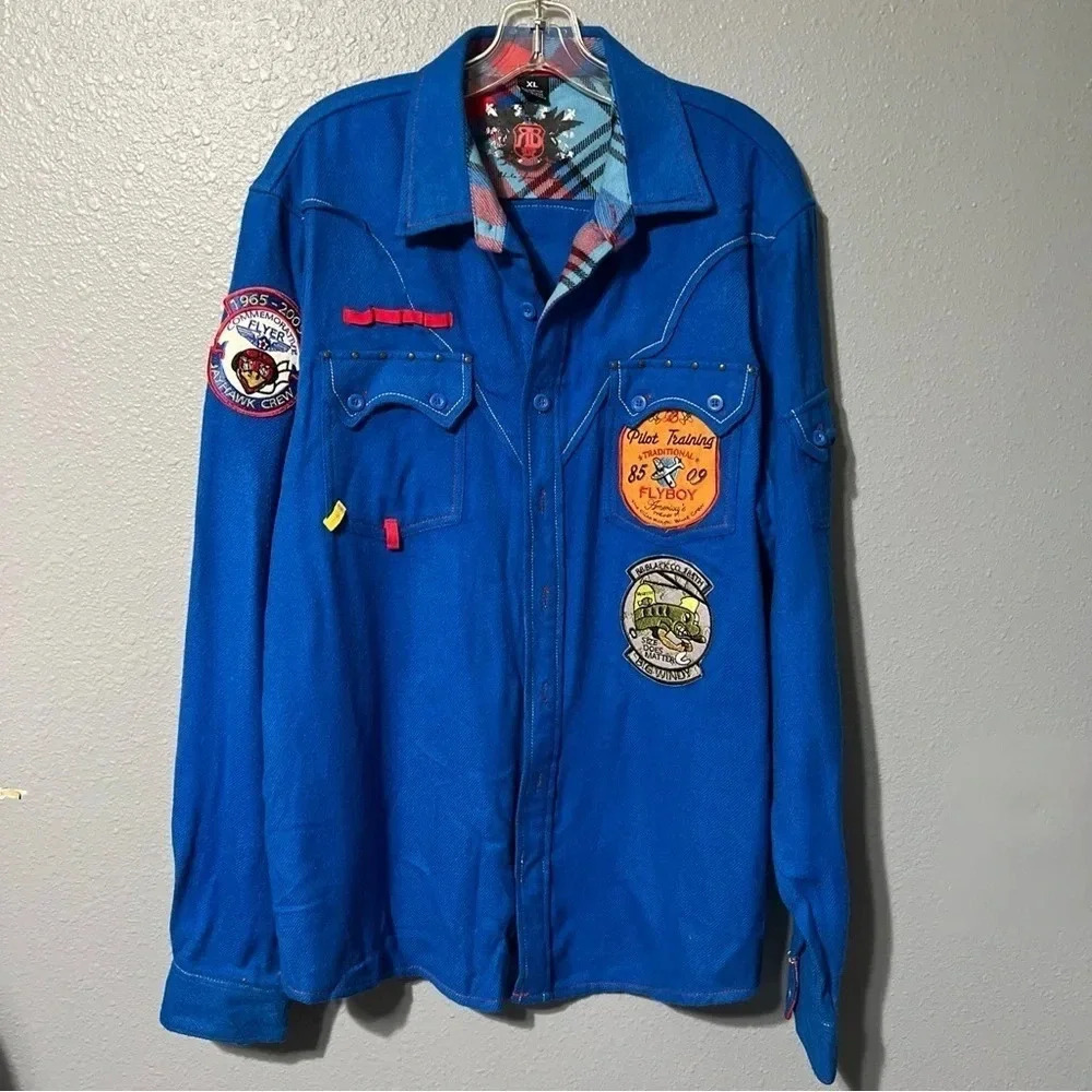 RB ROYAL BLUE Acrylic Fighter Pilot Training Flyboy Blue Long Sleeve Shirt Sz XL